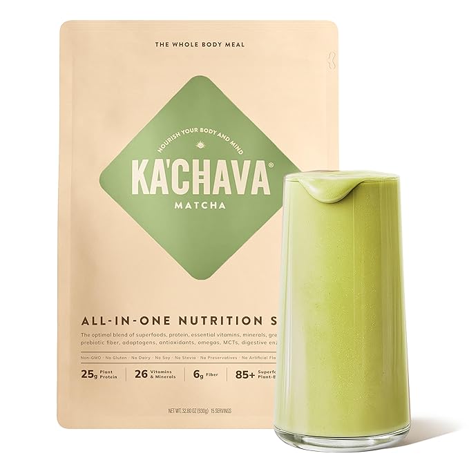Ka?™Chava Whole Body Meal Shake Matcha 2 lb ??Vegan Protein Powder with 85+ Superfoods & Greens ??Plant-Based Meal Replacement with Probiotics & Digestive Enzymes ??Gluten & Dairy Free (15 Servings)