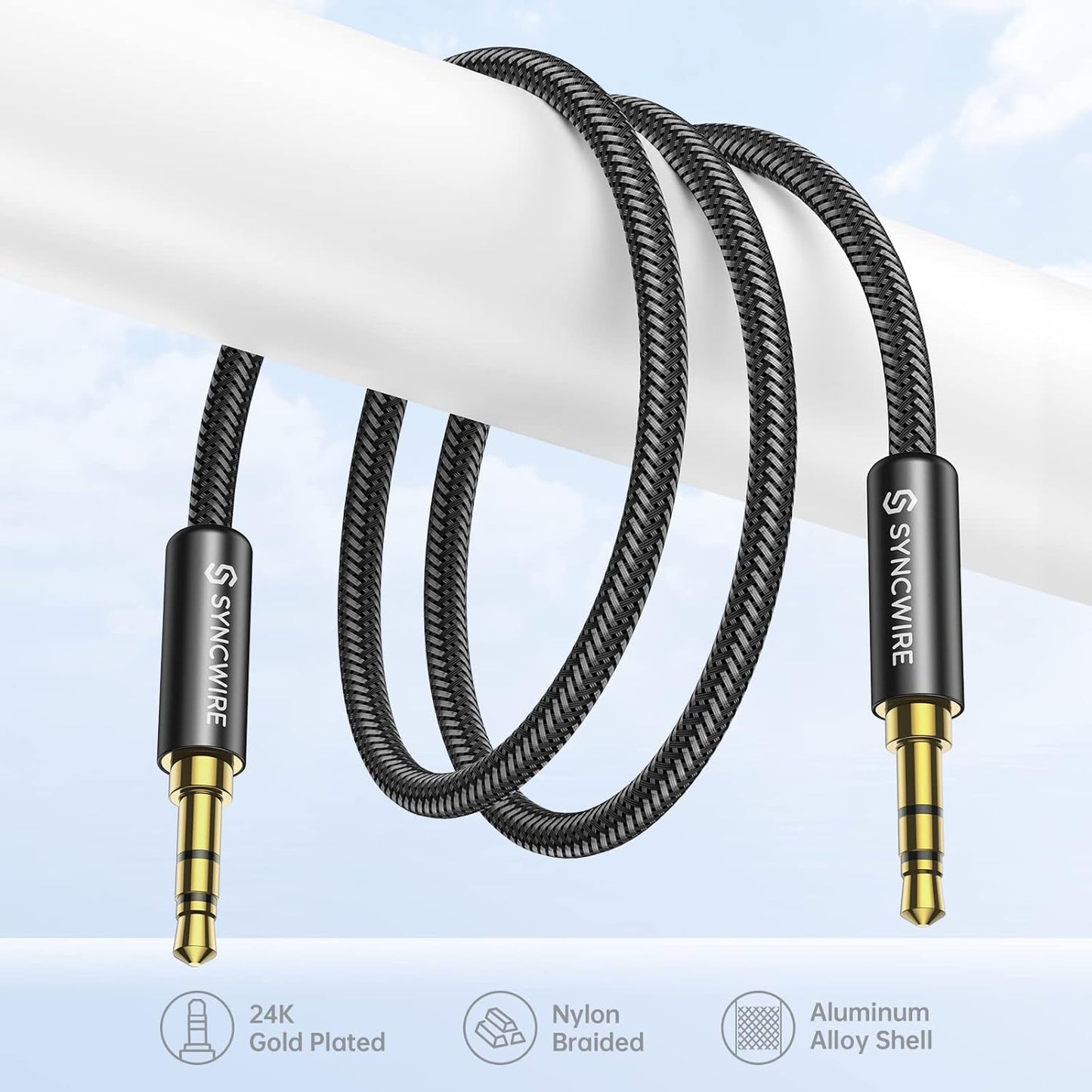 3.5mm (16.4ft/5m, SYNCWIRE Nylon Braided Aux Cable Hi-Fi Sound), Audio Auxiliary Input Adapter Male to Male AUX Cord