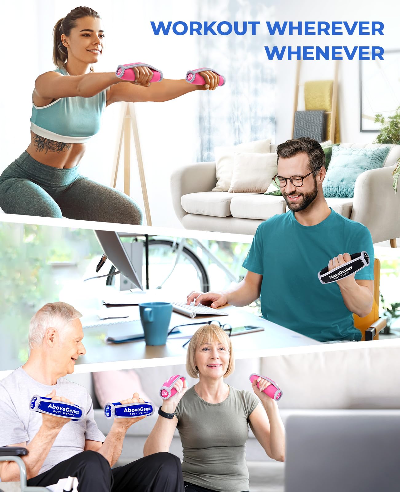 AboveGenius Hand Weights for Women Men, Soft Dumbbells Set of 6(1lb 2lb 3lb Each Pack) for Dumbbell Walking Weight Sets with Hand Strap for Workout Running, Jogging and Physical Therapy, Mothers Day Gifts for Mom