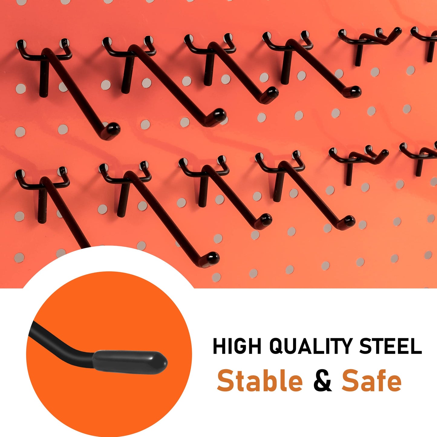 Dualshine 60Pcs Black Pegboard Hooks, 2/4/6 Inch Pegboard Wall Hook Heavy Duty PegBoard Shelving Hook Fit 1/4" PegBoard Metal Hanging Pegboard Display Hook Holder Organizer for Kitchen Store