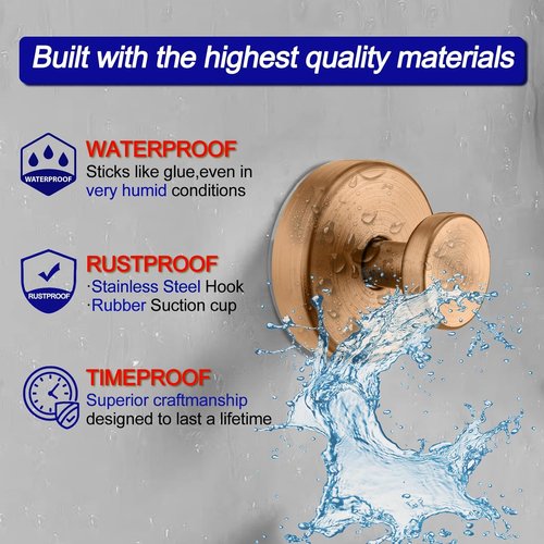 Bntuk Suction Cup Hooks - Removable Bathroom Towel Hooks for Shower & Glass Door | 4 Pack, Champagne Bronze