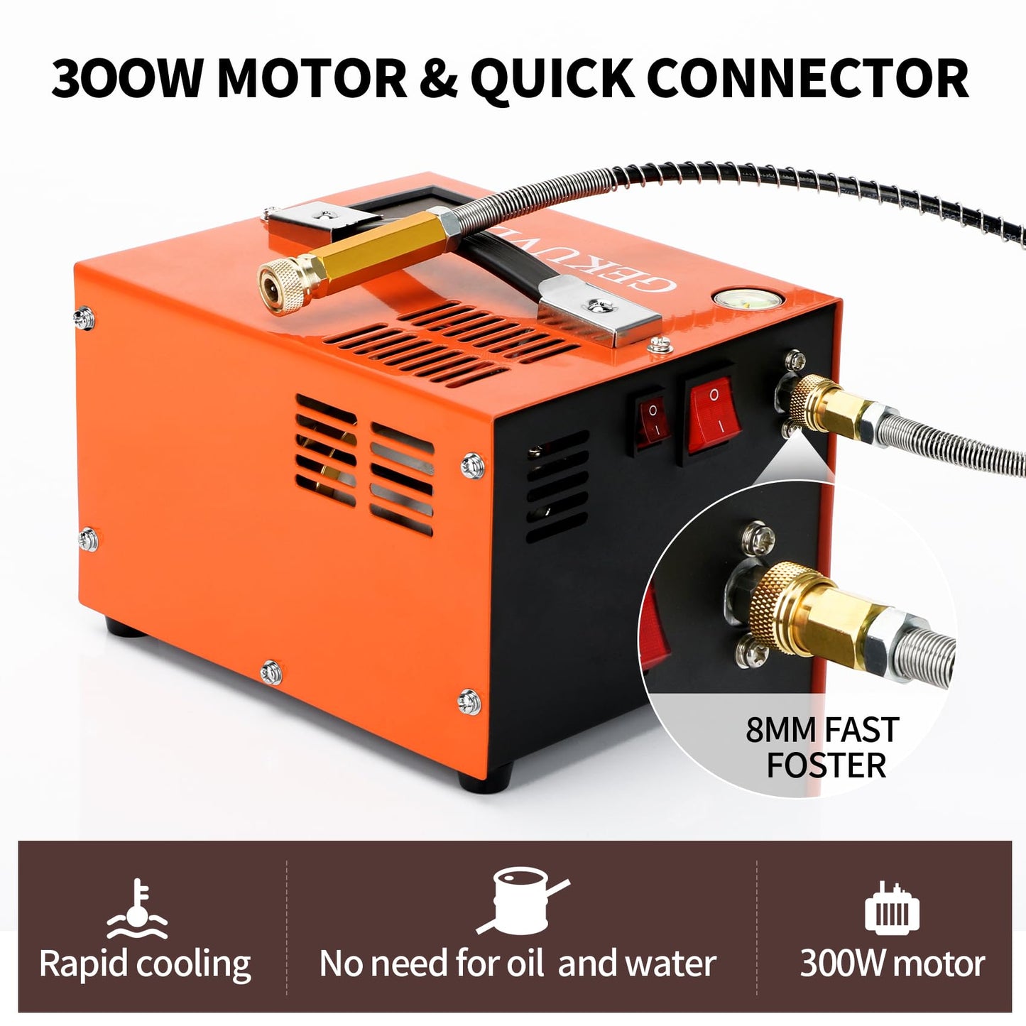 Portable PCP Air Compressor, 4500PSI/30MPa Water & Oil-Free,12V DC/110V AC Dual Power with Power Converter, Built-in Cooling Fan, High Pressure Air Pump for Airguns, Paintball Tank