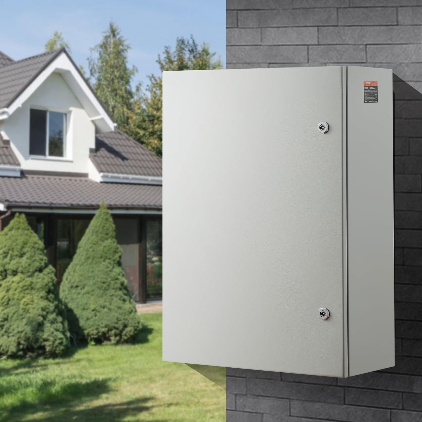 VEVOR Steel Electrical Box, 28 x 20 x 10 in, Cold Rolled Steel Electrical Enclosure Box, Wall-Mounted Outdoor Electrical Electronic Equipment Enclosure with Mounting Plate Hinges Lock, IP66 Waterproof