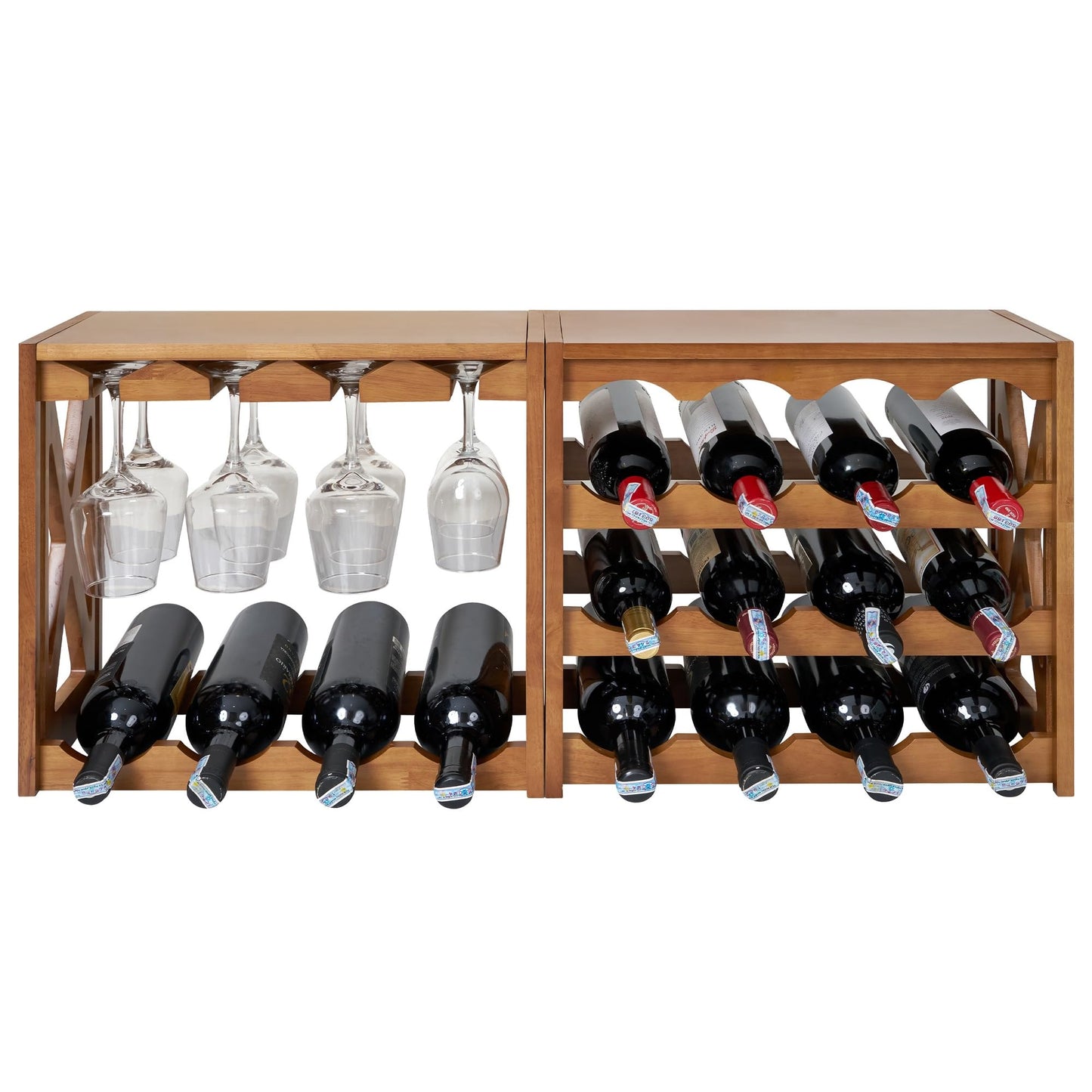 Wine Rack, Wine Racks Free Standing Floor, Wine Racks Countertop Display Rack with Table Top, Wine Glass Holder for 8 -12 Wine Glasses, Wine Bottle Holder for Kitchen Dining Room Bar (28 bottles)