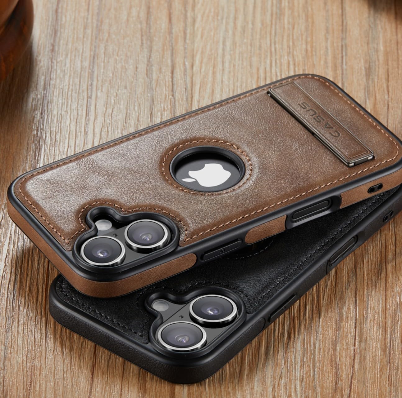 C Casus 17 6.3 Inch (2025), Casus for iPhone Case with MagSafe, Slim Kickstand Vegan Leather Protective Cover