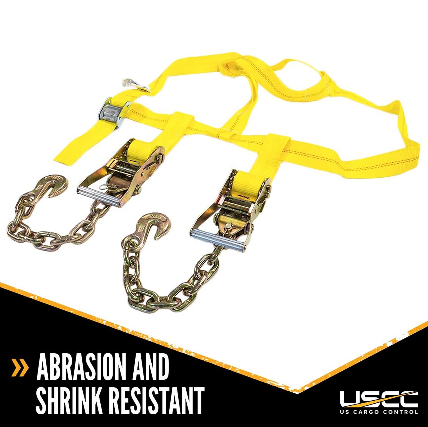 US Cargo Control Side Mount Wheel Net with Cam Buckle,Two Ratchets and Chain Extensions, Easy to Use Wheel Strap for Vehicle Tie Down Applications, Durable Polyester Webbing, 2 Pack