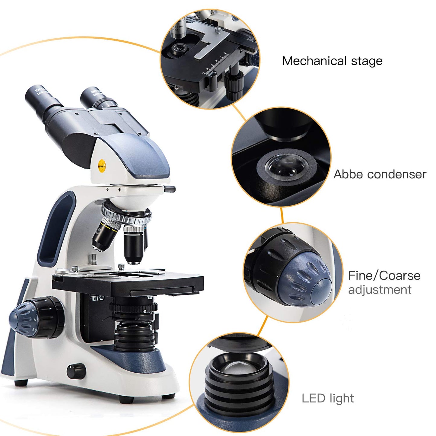 SWIFT SW380B 40X-2500X Magnification, Research-Grade Binocular Compound Lab Microscope, Mechanical Stage, with 5.0 mp Camera and Software Windows/Mac Compatible and 100pcs Blank Slides