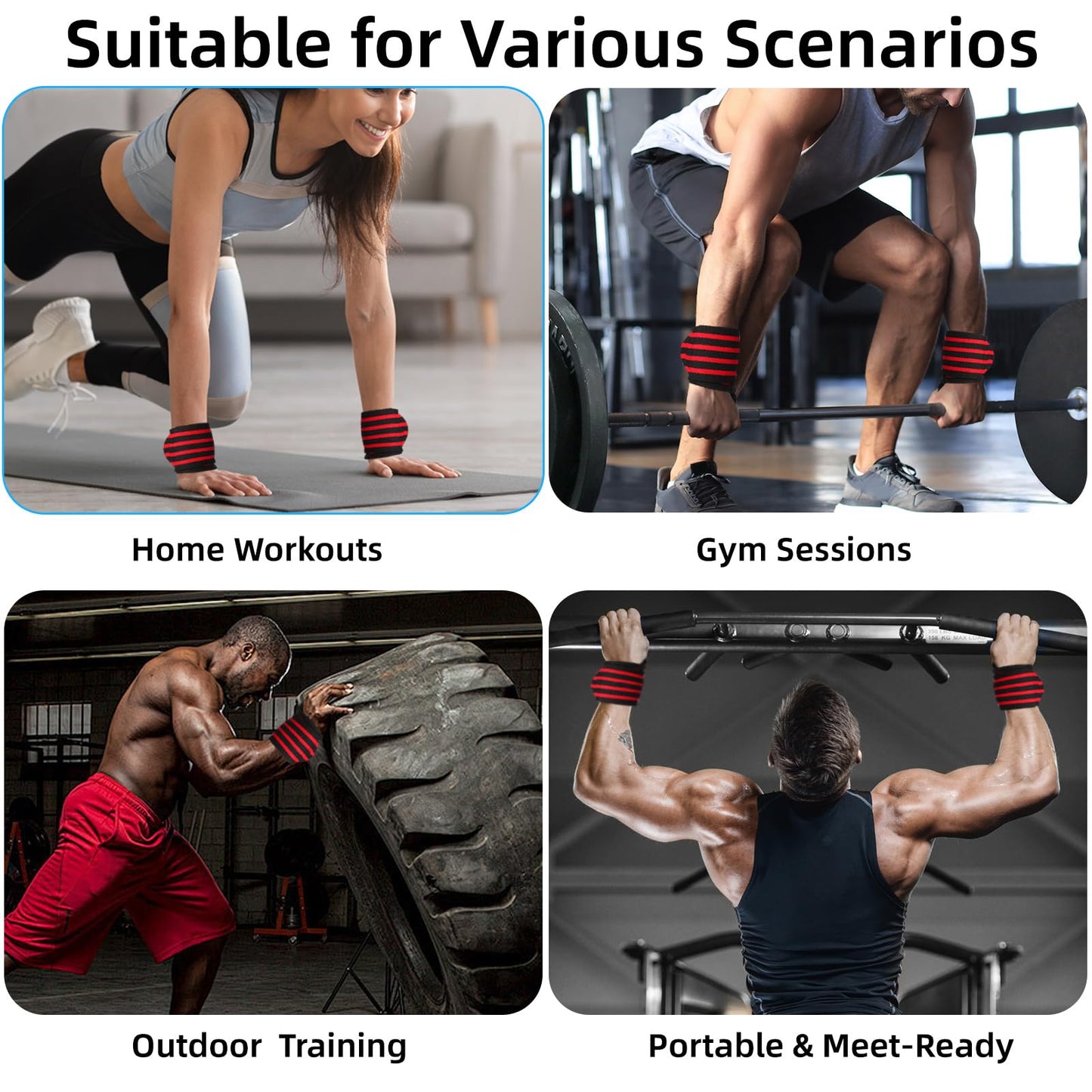 Bneykrir Wrist Support Straps & Lifting Straps, Ultra-Elastic Adjustable Design, Universal Wrist Support Gear for Bench Press, Deadlift, Powerlifting and Gym Training