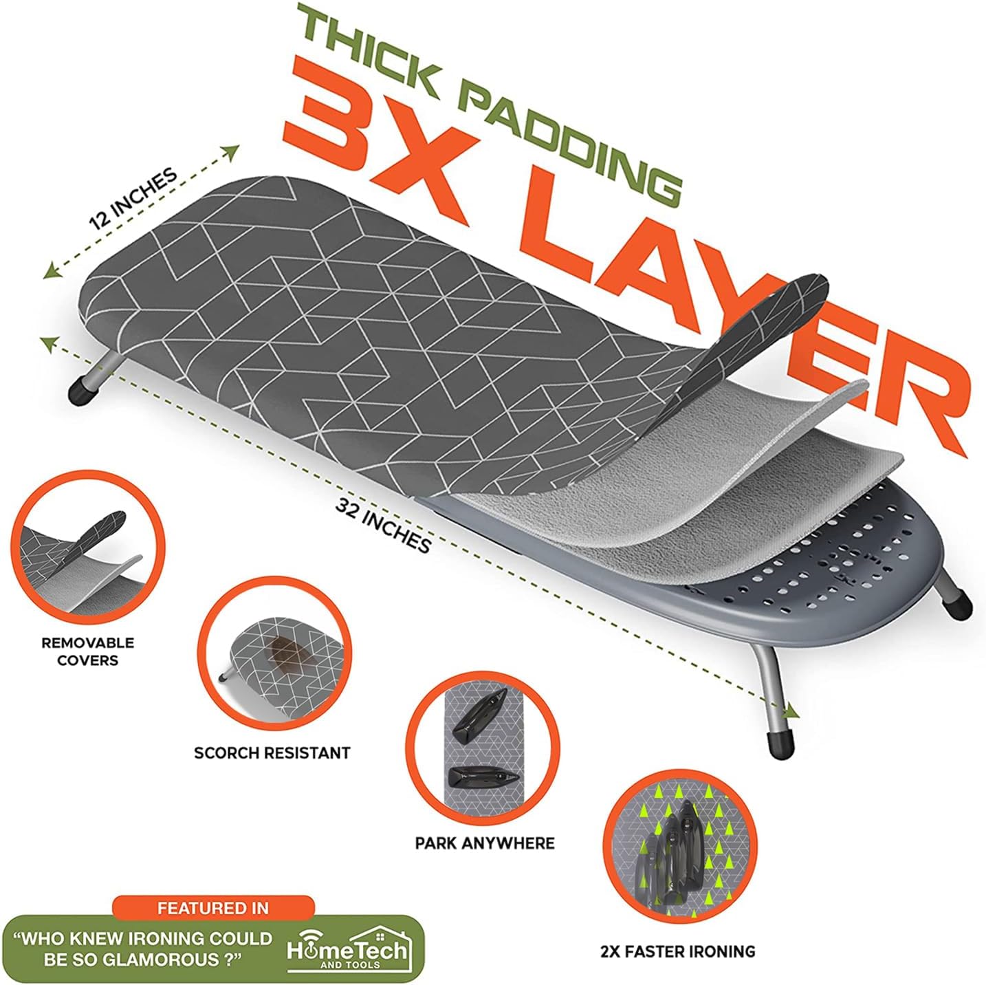 XABITAT Table Top Ironing Board - Portable Space-Saving Design with Wall Mount | Gray Mini Iron Board