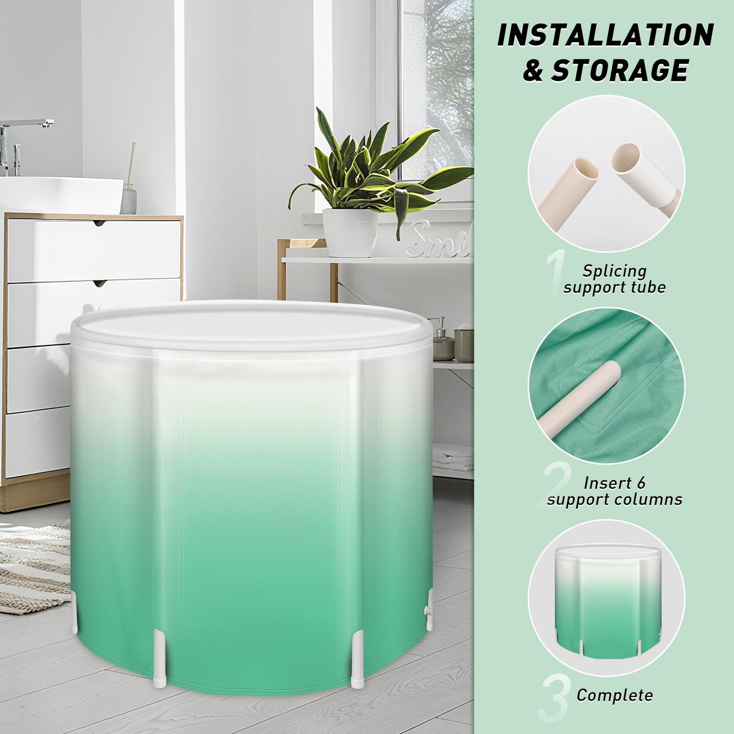 KAERMU Portable Foldable Bathtub - Create Your Spa Anywhere for Adventure & Relaxation | Collapsible Adult Soaking Tub for Camping, Van Life, Apartments | Durable, Leak-Proof PVC (Green Gradient)