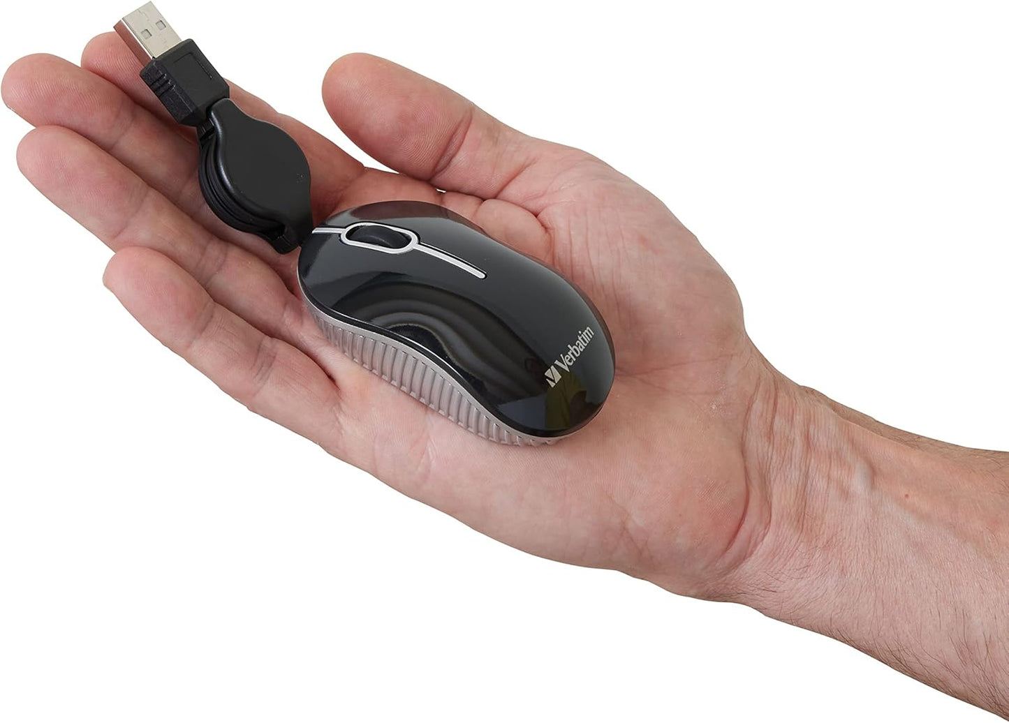 Verbatim 98616 Wired Optical Computer Mini USB-A Mouse - Plug & Play Corded Small Travel Mouse with Retractable Cable