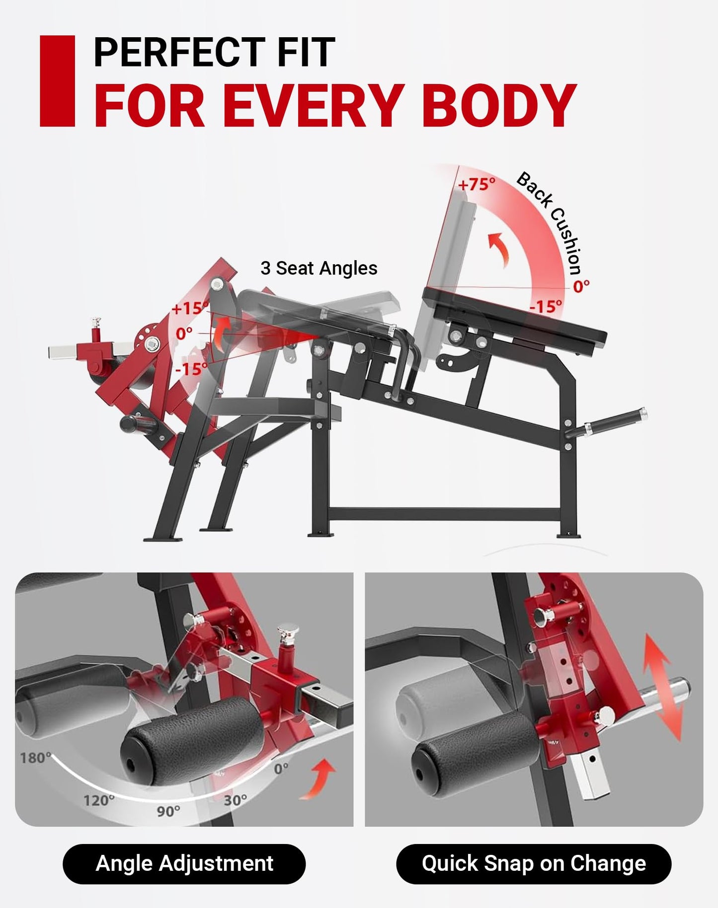 GMWD Leg Extension and Curl Machine, Single Leg Extension, Lying Leg Curl, Standing Leg Curl, Adjustable Leg Exercise Bench with Plate Loaded, Leg Machine Home Gym, Red
