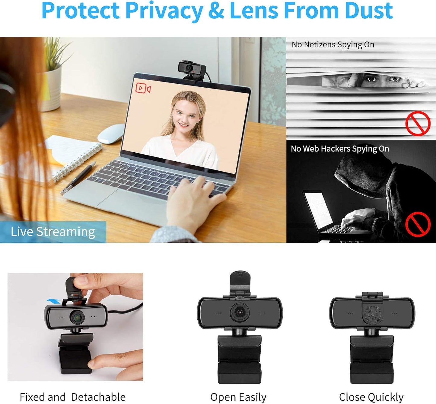 Ejfete 1080P 120 HD Webcam with Microphone and Privacy Cover, USB Plug & Play Computer Camera, Wide Angle Fixed Focus