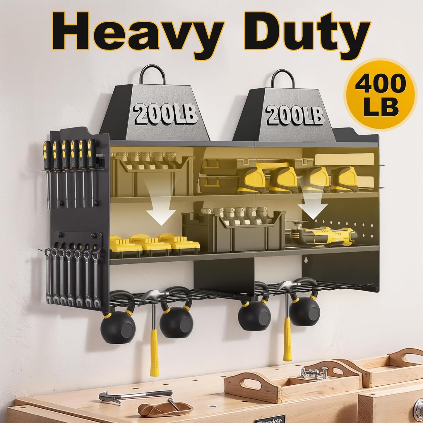 Oviitech Power Tool Organizer - Heavy Duty Wall Mount Storage Rack | 8 Drill Holder, 400lbs Capacity, Black