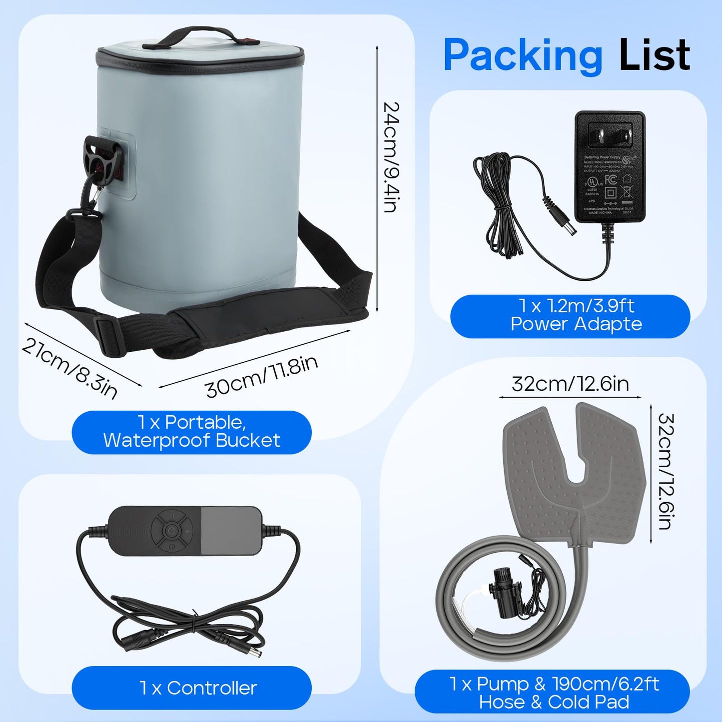 Portable Ice Machine for Knee After Surg – Customizable Knee Cold Therapy Machine with 6 Timer & 5 Flow Settings, 15 Quart Insulated Bucket, Ergonomic Fit, Ultra-Quiet Pump for Swelling Relief