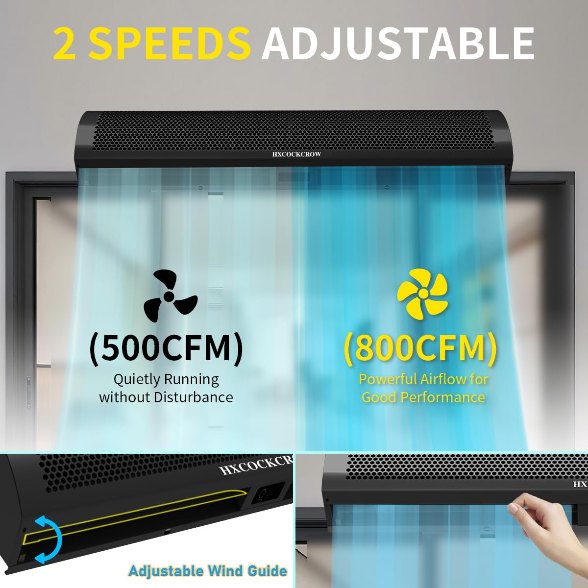 HXCOCKCROW 36’’ Air Curtain for Doors Commercial,【New Upgrade】 Matte Black Air Door Fan with Door Magnetic Switch for Home Restaurant Shop Garage, High Power & Slim 2-Speed Indoor Air Fly Fan