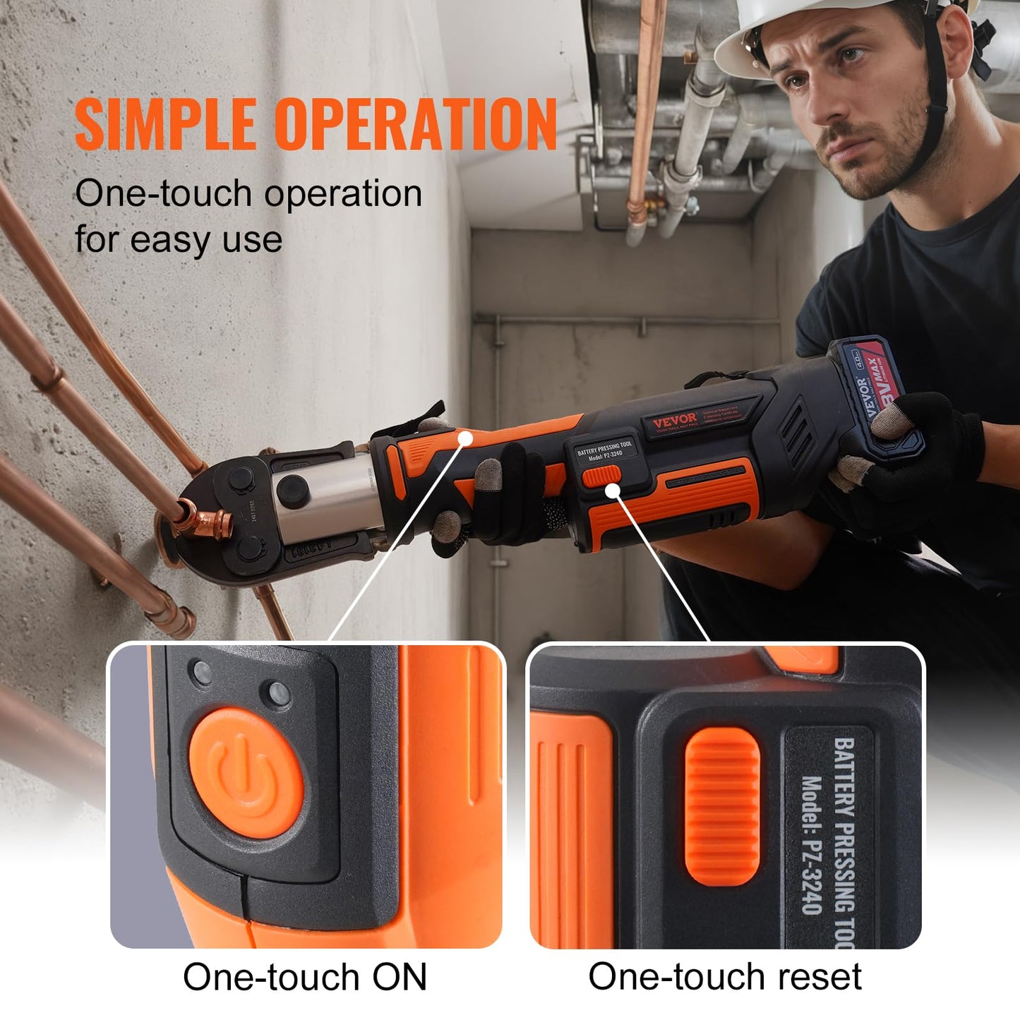 VEVOR Press Tool, 18V Electric Pipe Crimping Tool for 1/2”, 3/4”, 1”, 1 1/4", 1 1/2", 2" Copper Pipes, 32KN Press Tool Kit Compatible with ProPress - with Brushless Motor, 6 VUS Jaws, 2pcs 4AH Battery