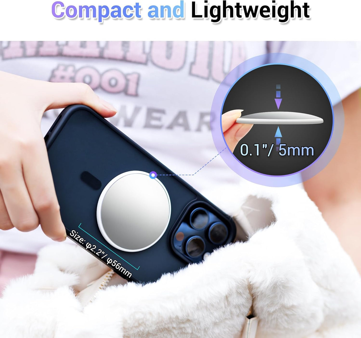 2.2" 17 16 15 14 13 Magnetic Selfie Mirror for Back Camera,Slim Phone Convex Mirror for Magsafe Compatible with iPhone
