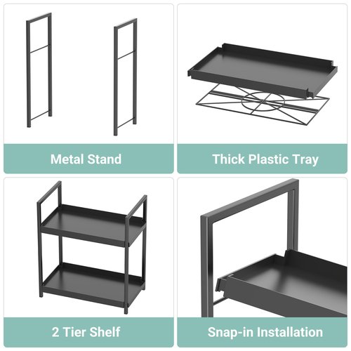 Bathroom Organizer Countertop, 2 Tier Counter Storage Shelf for Makeup Perfume Skincare Cosmetic Beauty Product, Small Vanity Countertop Tray Stand Rack Holder for Mens Bathroom Sink Dresser, Black