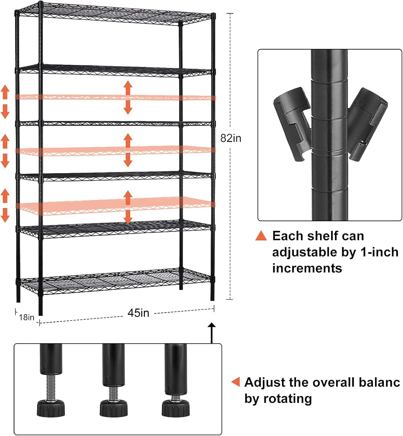 Meet perfect 6-Tier Storage Shelves NSF Certified Wire Shelving Unit on Wheels Heavy Duty Metal Shelves Adjustable Steel Shelving 2100Lbs Capacity for Closet Pantry Basement- (18"x45"x82", Black)