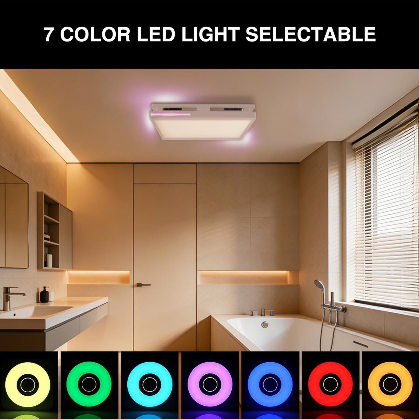 Zeyzer Bathroom Fan with Bluetooth Speaker & RGB Light, 11.8" Ceiling Exhaust Fan with Remote Control, 141 CFM, 1.0 Sone Quiet, 3.94" Duct, Adjustable White/Warm/Neutral Light