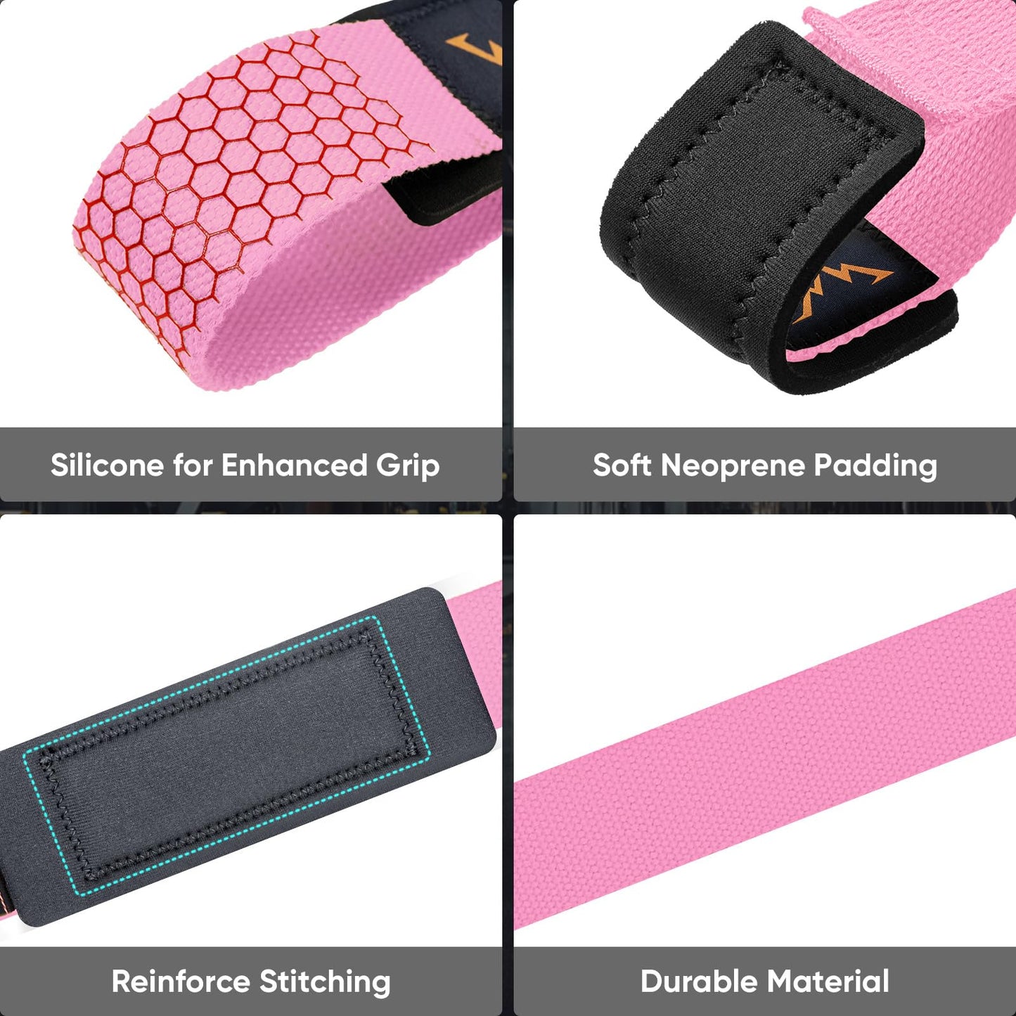 APEXUP Weight Lifting Straps for Weightlifting, Lifting Wrist Straps Gym, Deadlift Strap, Anti Slip Silicone Weightlifting Strap Men Women Powerlifting, Strength Training (Pink, 1 Pair)