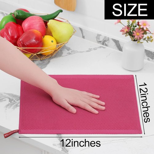 Homaxy Kitchen Dish Cloths - 100% Cotton Waffle Weave, Ultra Soft & Absorbent, 12x12 Inches, 8-Pack | Hot Pink