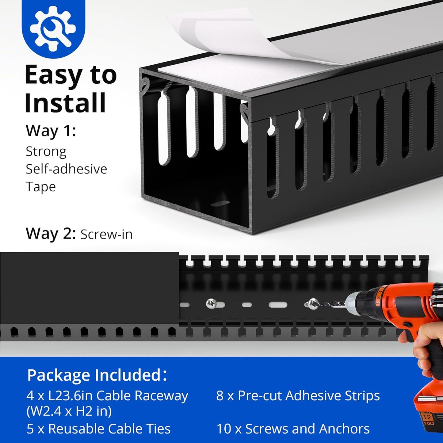ZhiYo H2in W2.4in 95in (4X L23.6in) x Professional Server Rack Cable Management Raceway, Cable Raceway Kit