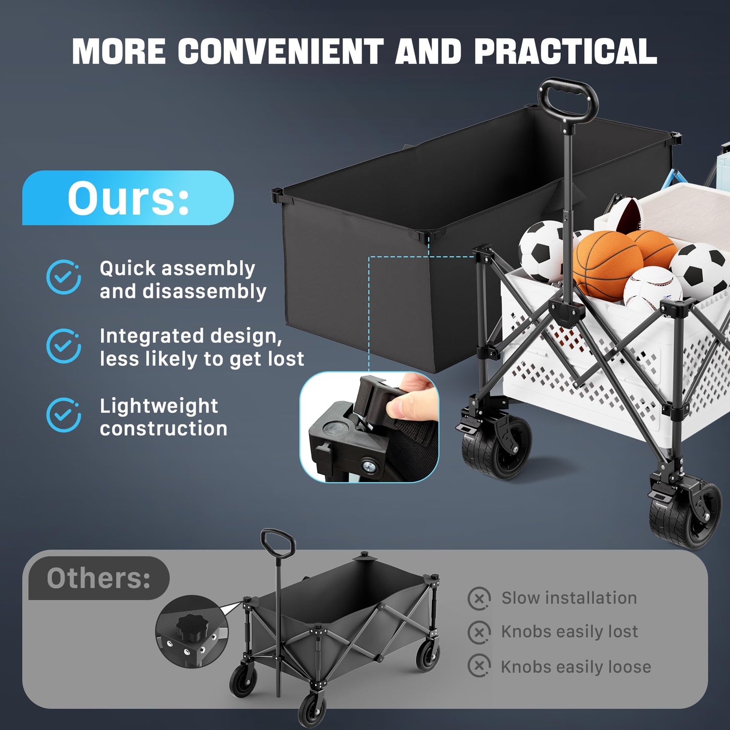 HOMBETTA 48" XL Collapsible Wagon Cart, 400L Heavy Duty Folding Wagon with All-Terrain Wheels, 560 lbs Capacity Utility Wagon for Camping, Garden, Sports, Beach and Shopping
