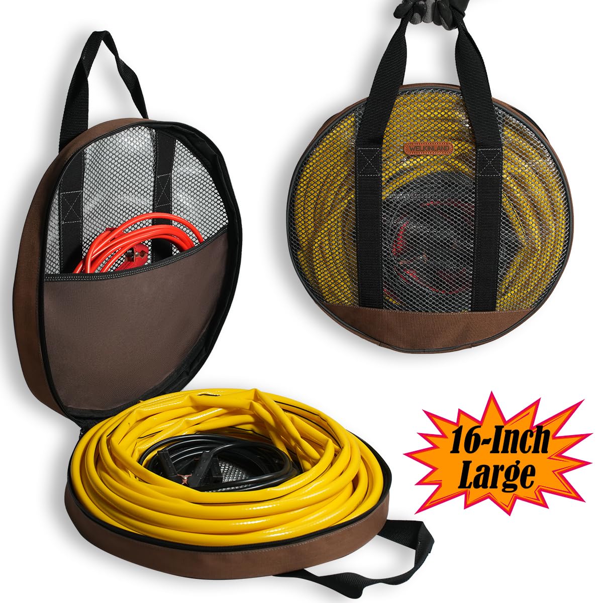 WELKINLAND 16-Inch Jumper Cable Bag, Clear Cable Bags, Durable Cable Storage Bag, Extension Cord Bag, Bags For Cables, Cords, and Hoses