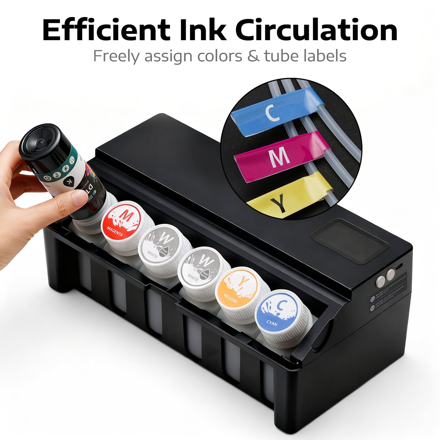 OFFNOVA Immerge CISS DTF with Digital Display, White Ink Circulation System, Extension CISS Ink Tube and Waste Ink Tank/Collector for ET8550 ET8500 L1800 L800 L805 DTF Printer, Black