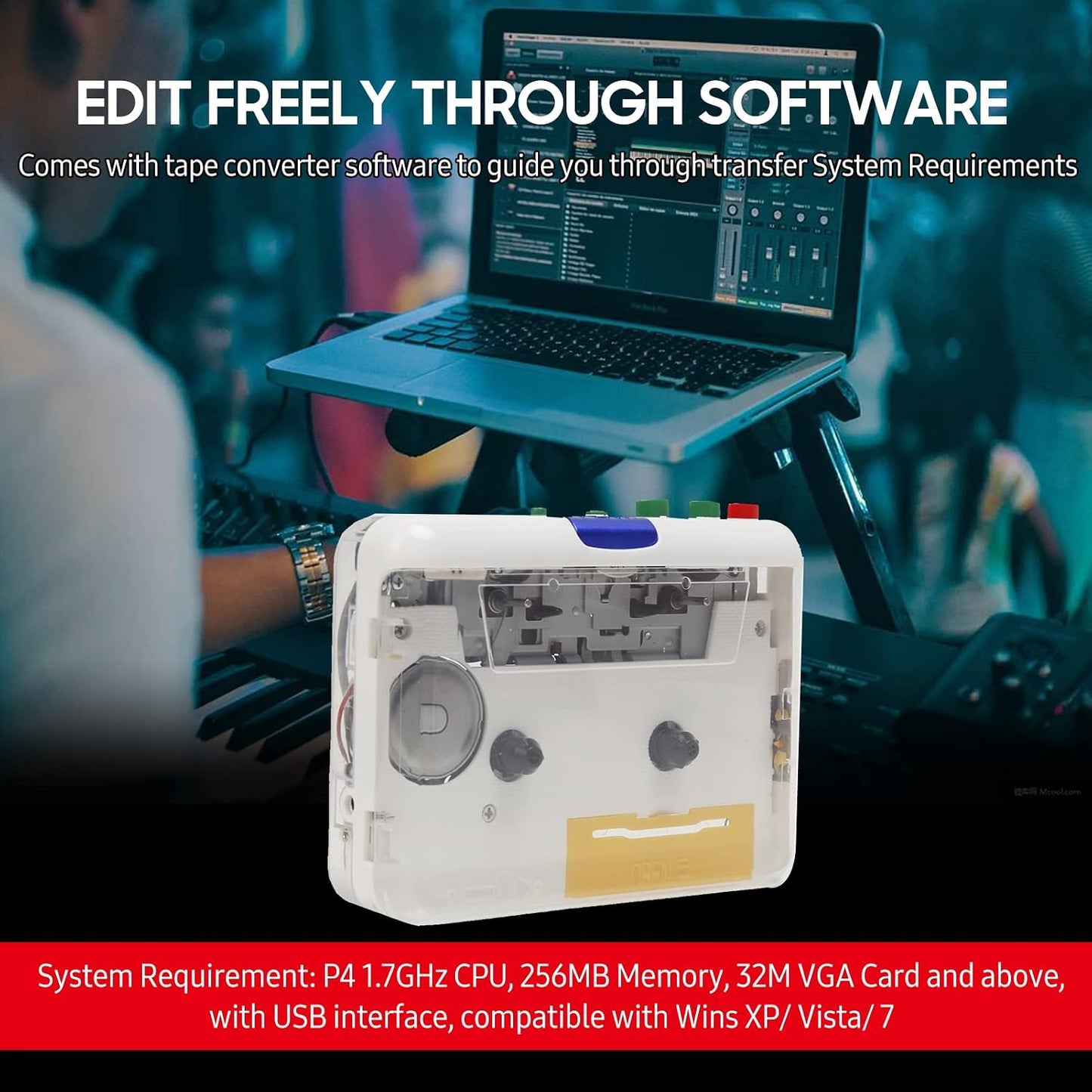 Yinhing Cassette MP3 MP3 Cassette to Player, Color Transparent Tape Player to Portable Stereo Player, USB Plug and Play
