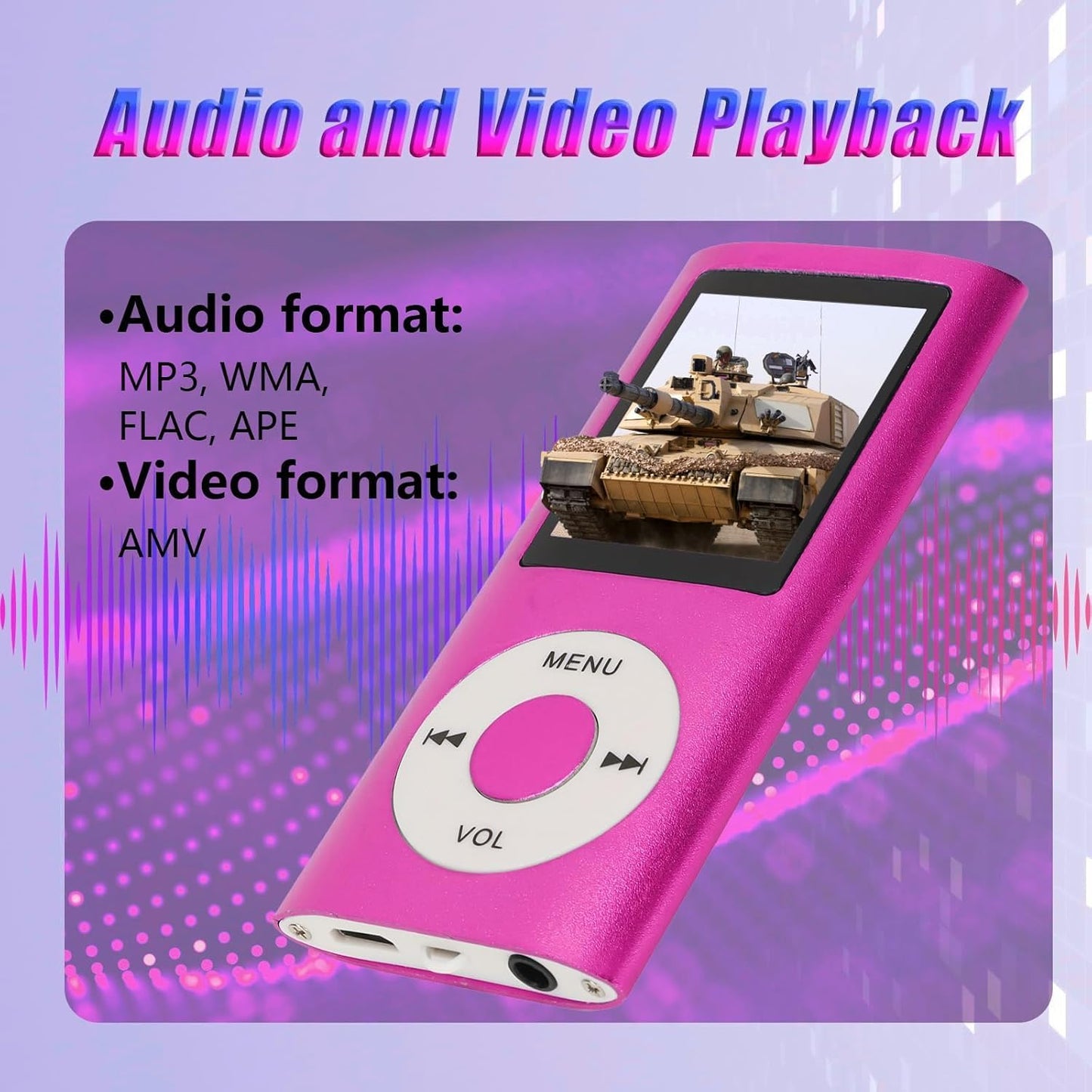 ASHATA MP3 1.8in MP4 Bluetooth Player with LCD, HiFi Sound, Playback, Memory Card Support, Portable Music Player