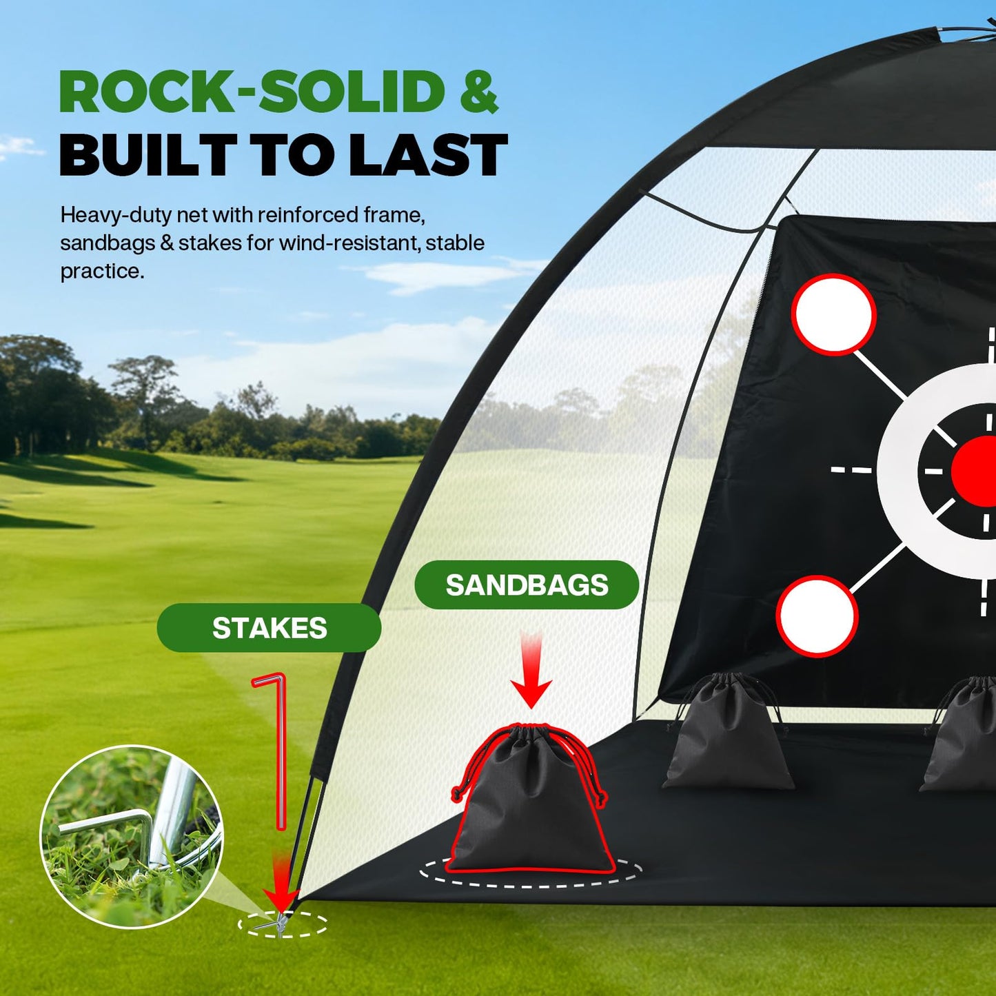 Golf Net 10x7FT All-in-One with Tri-Turf Practice Mat, Ball, Target & Carry Bag, Backyard & Indoor Outdoor Golf Hitting Net for Driving, Chipping, Swing Training, Golf Gift for Men, Dad, Him, Golfer