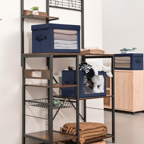 Homsorout Foldable Storage Boxes - Decorative Fabric Baskets with Clear Window, Navy Blue, 4-Pack