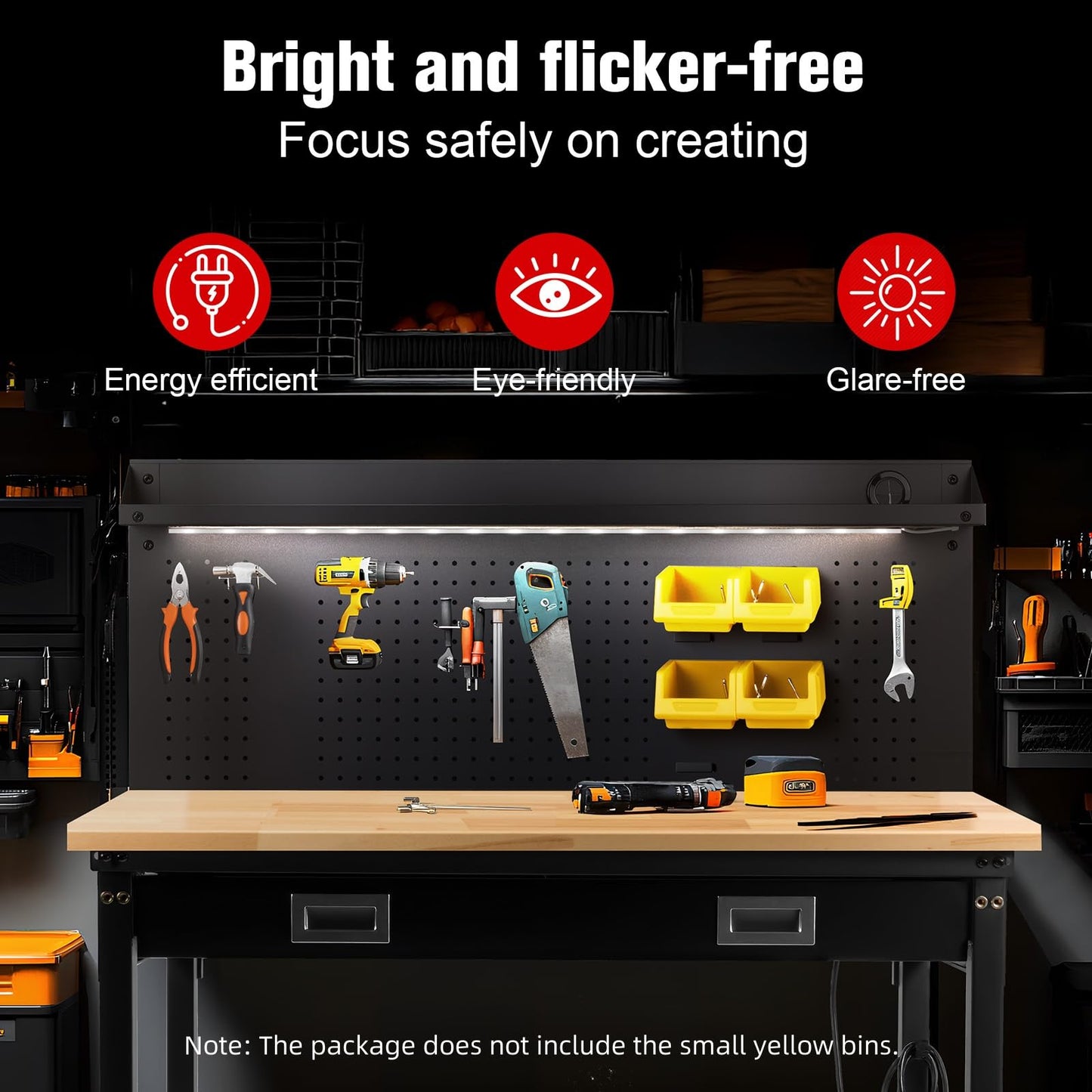 MUWOOD 60" Workbench with Drawers, Work Benches for Garage with Strip Light, Adjustable Work Table with Large Pegboard, 2000 LBS Heavy Duty Table with Power Outlet Rubber Wood for Garage, Office