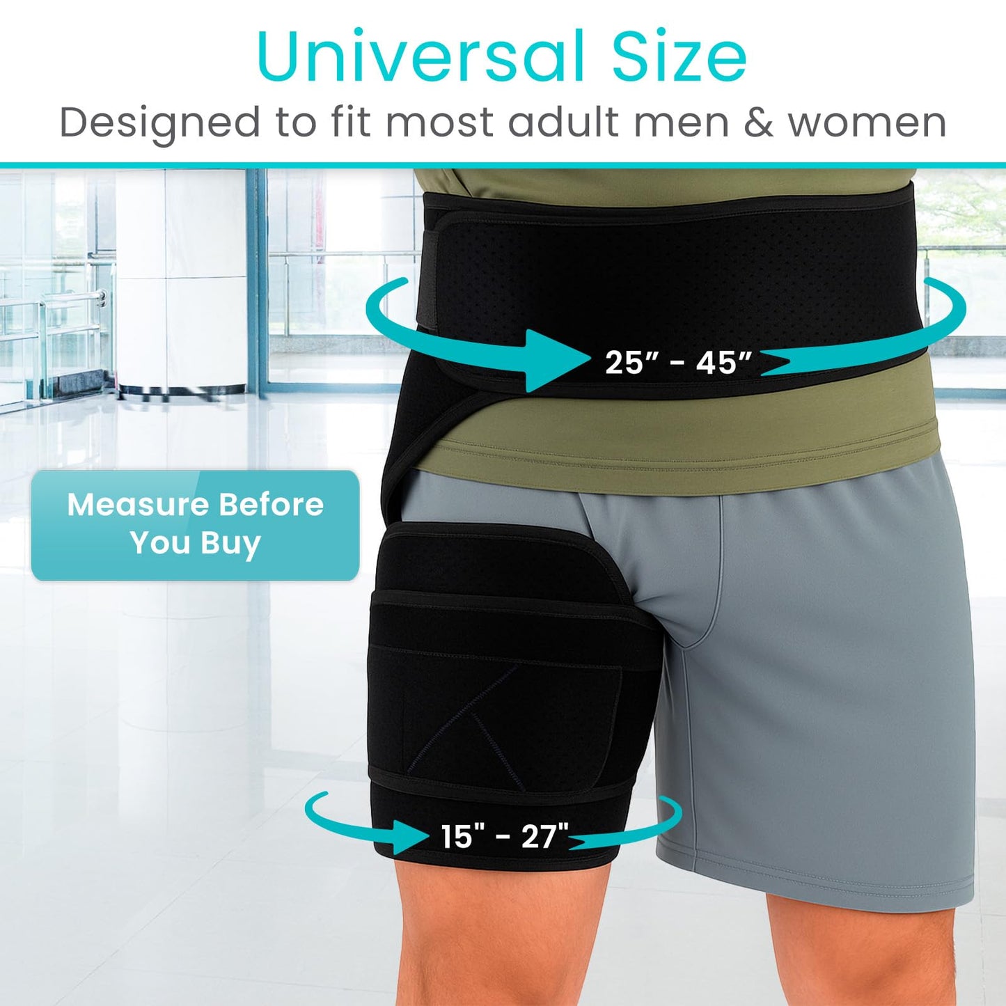 Vive Hip Brace for Sciatica Pain Relief - Groin Support Wrap for Sciatic Nerve Pain, Hip Flexor Strain, Thigh & Harmstring Pull, Arthritis - Adjustable & Comfortable Stabilizer for Muscle Recovery (Left)