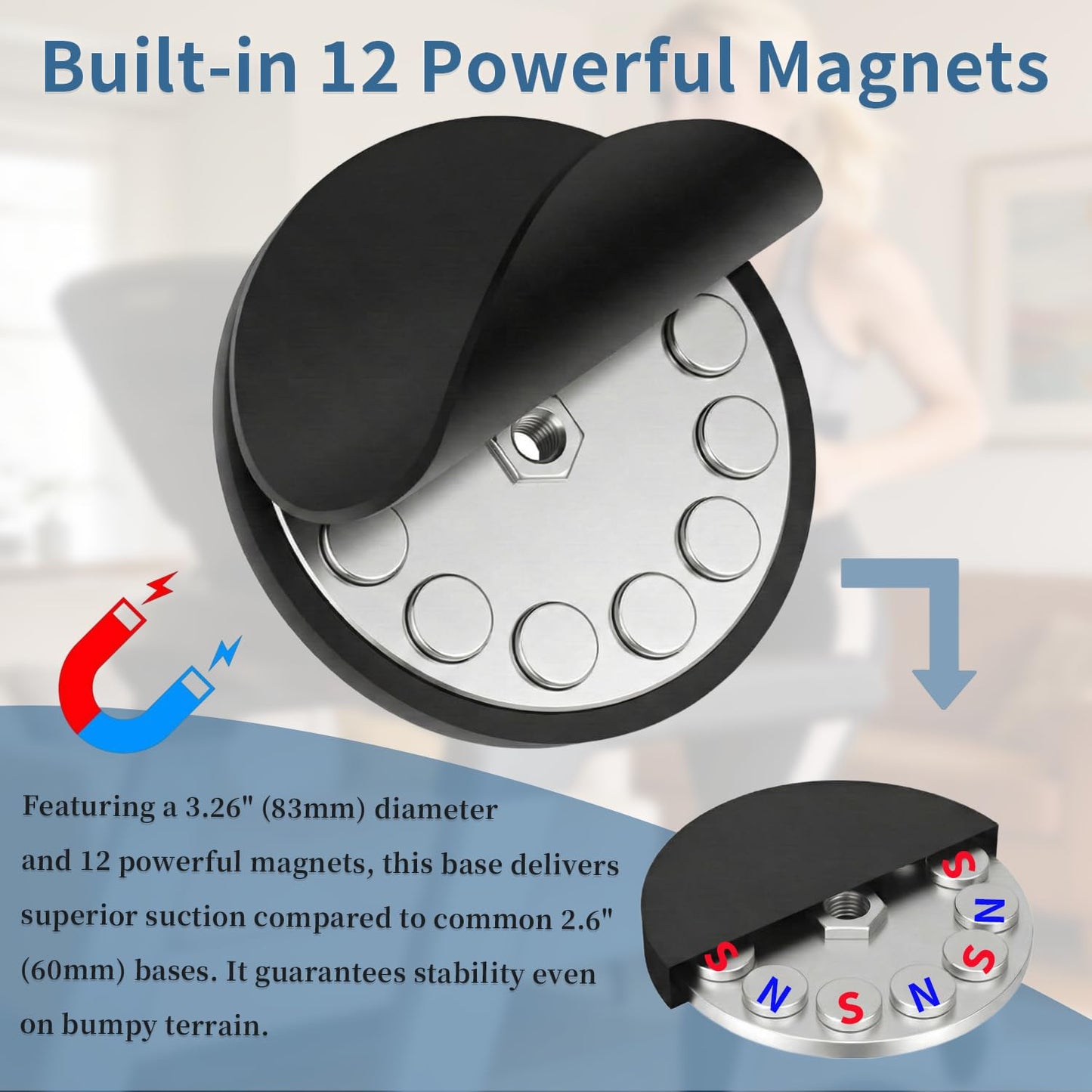 Magnetic Cup Holder, Heavy Duty Metal Drink Holder with 3.26 Inch Strong Magnetic Base for Refrigerator/Treadmill/Truck/Tractor/Forklift/Boat/Golf Cart, Featuring Bottom and Side Magnetic Attachment