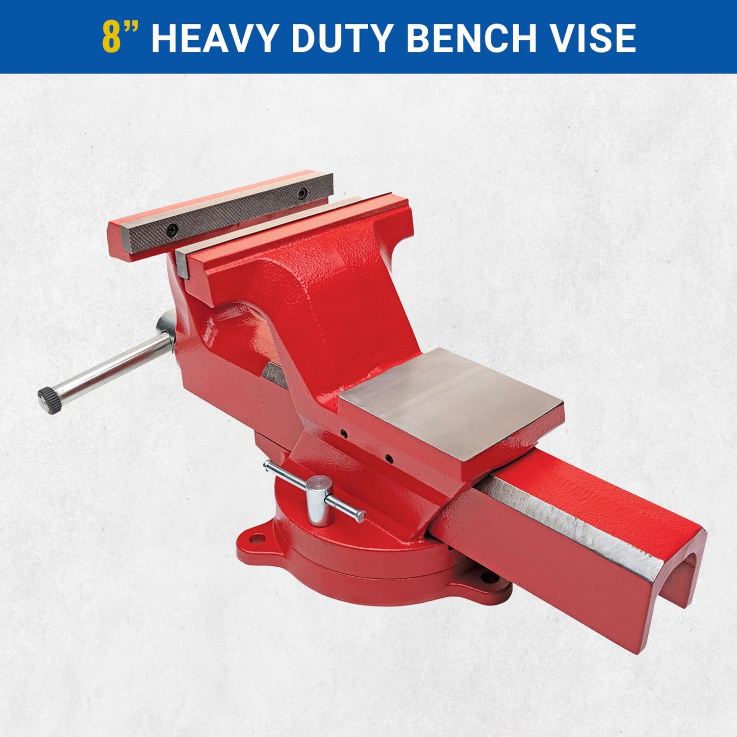 Yost Vises ADI-8 Heavy Duty Vise | 130,000 PSI Tensile Strength Austempered Ductile Iron Bench Vise | 8 Inch Jaw Width with a 360 Degrees Interlocking Swivel Base and 2 Lockdowns | Red