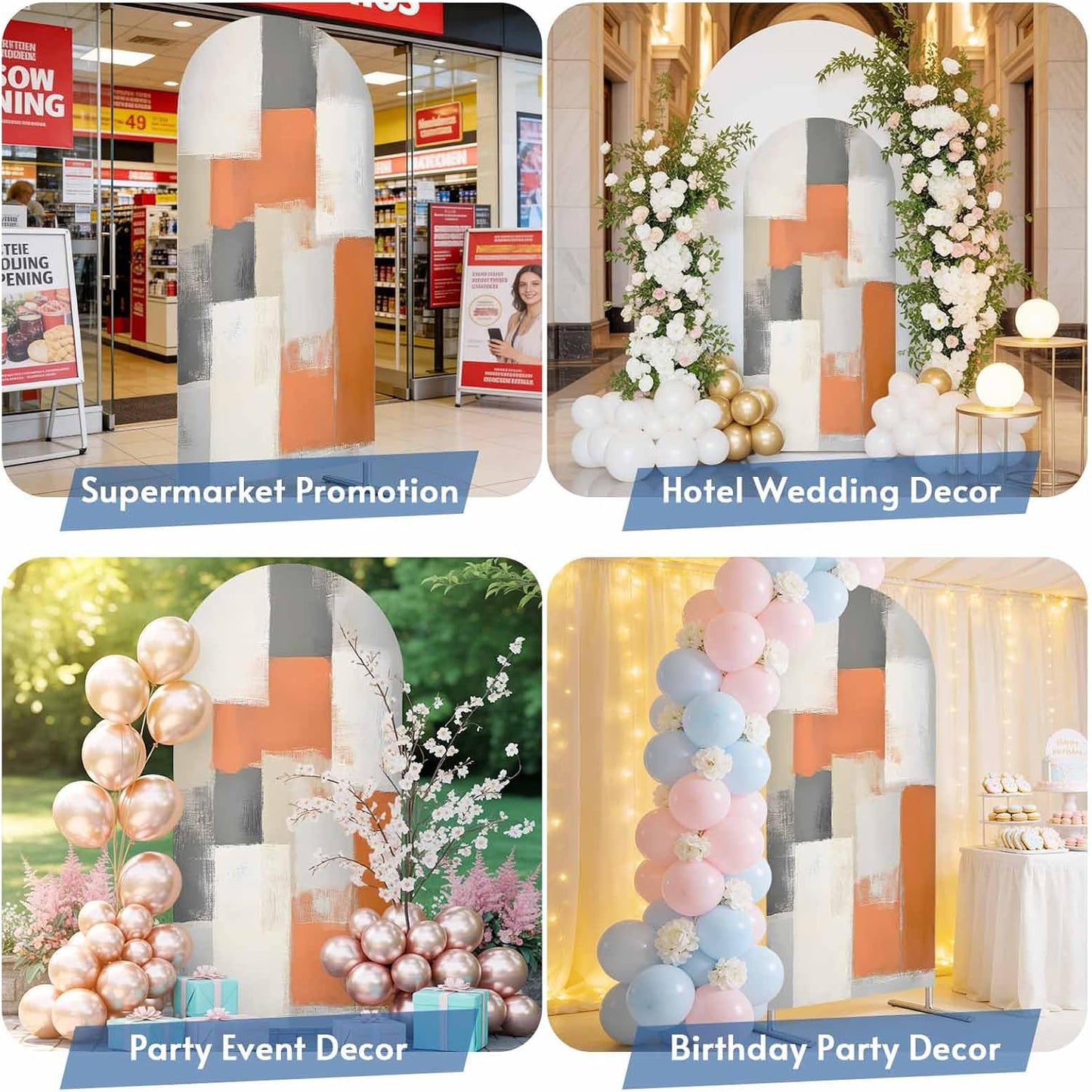 Jnbasdffb 7.2 Orange Beige Geometric Wedding Arch Cover, Stretchy Spandex Arch Backdrop Stand Covers FT, Abstract Grey