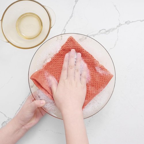 Homaxy Kitchen Dish Cloths - 100% Cotton Waffle Weave, Ultra Soft & Absorbent, 12x12 Inches, 6-Pack | Coral