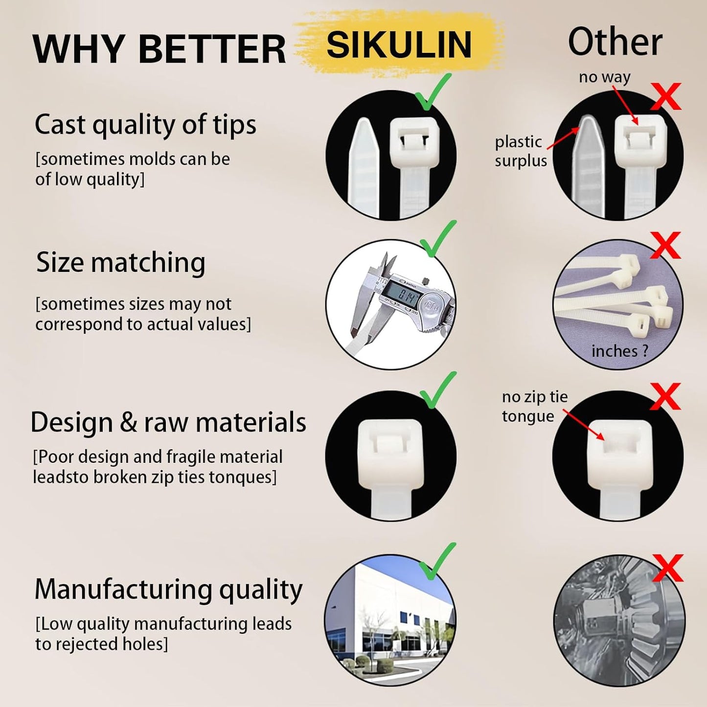 SiKuLin 4+6+8+12 Inch, 400 Pack, White Zip Ties Assorted Sizes Clear Zip Ties, White Cable Ties, Zipties Clear, UV