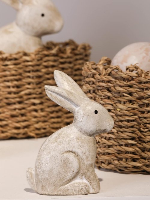 DN DECONATION 3D Bunny Rabbit Figurines - Antique White Spring Easter Decor | Set of 2