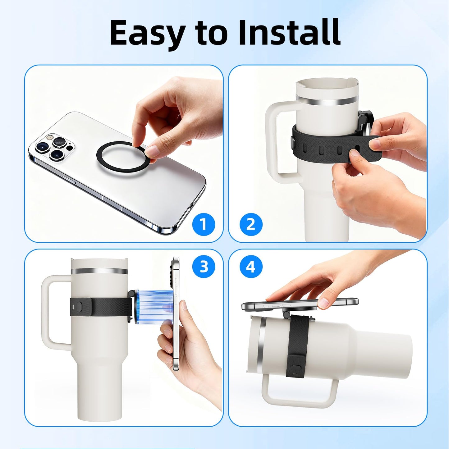 Blissfuhue Water Bottle Magnetic Phone Holder-Upgraded Extra Long Strap,Super Strong Magnet,Adjustable Angle & Strap,Fit Stanley Cup/Owala/YETI,Ideal for Gym/Outdoor/Yoga As Water Bottle Phone Holder