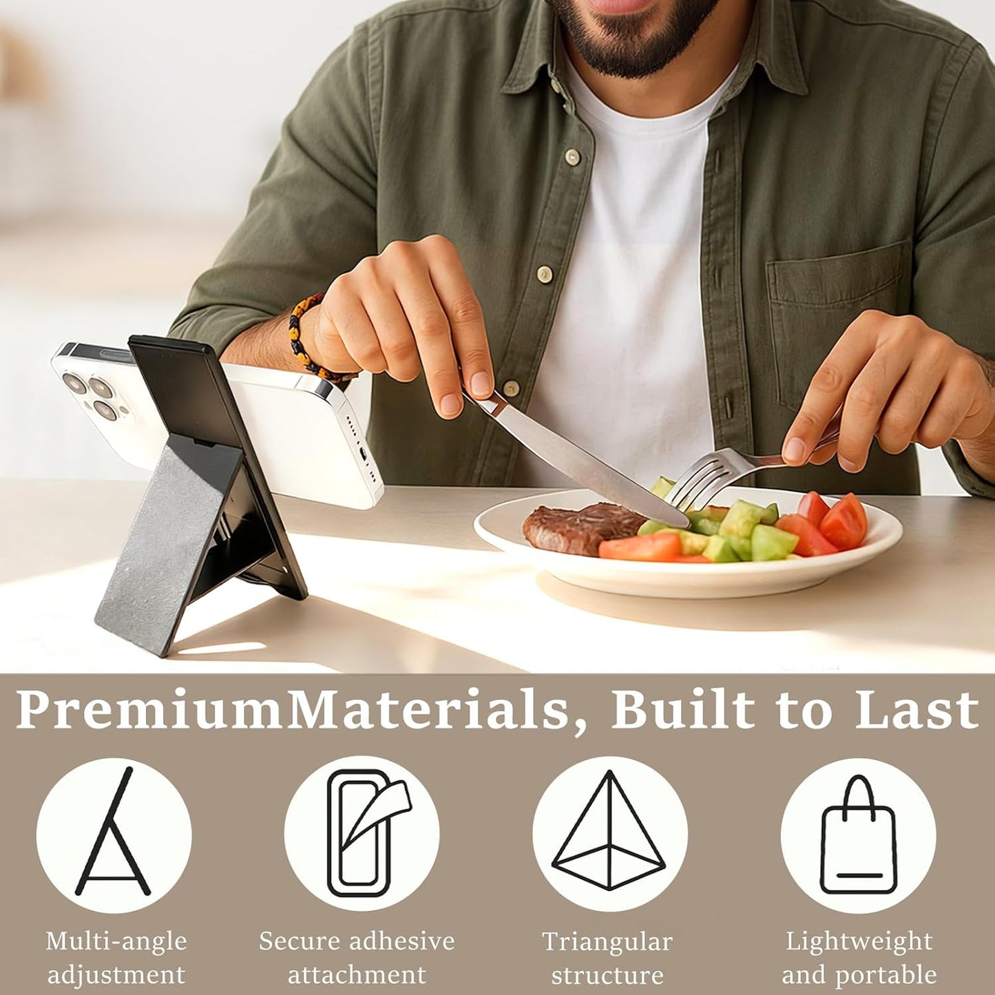 Attkryy 2 Pack Ultra-Slim Adhesive Foldable Phone & Tablet Stand, Two Adjustable Viewing Angles, Strong Back Adhesive