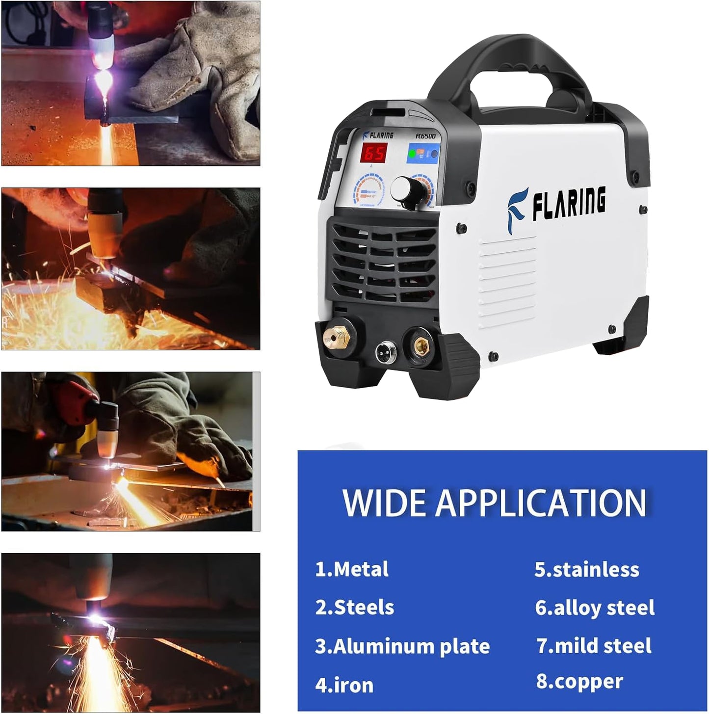 FLARING Plasma Cutter,65 Amp Plasma Cutter Machine 120V 240V 4/5" (20mm) Max Cutting 1/2" (12.7mm) Clean Cut IGBT High Frequency Inverter Touch ARC Plasma Cutter with Consumable Set Update 5th FC650D