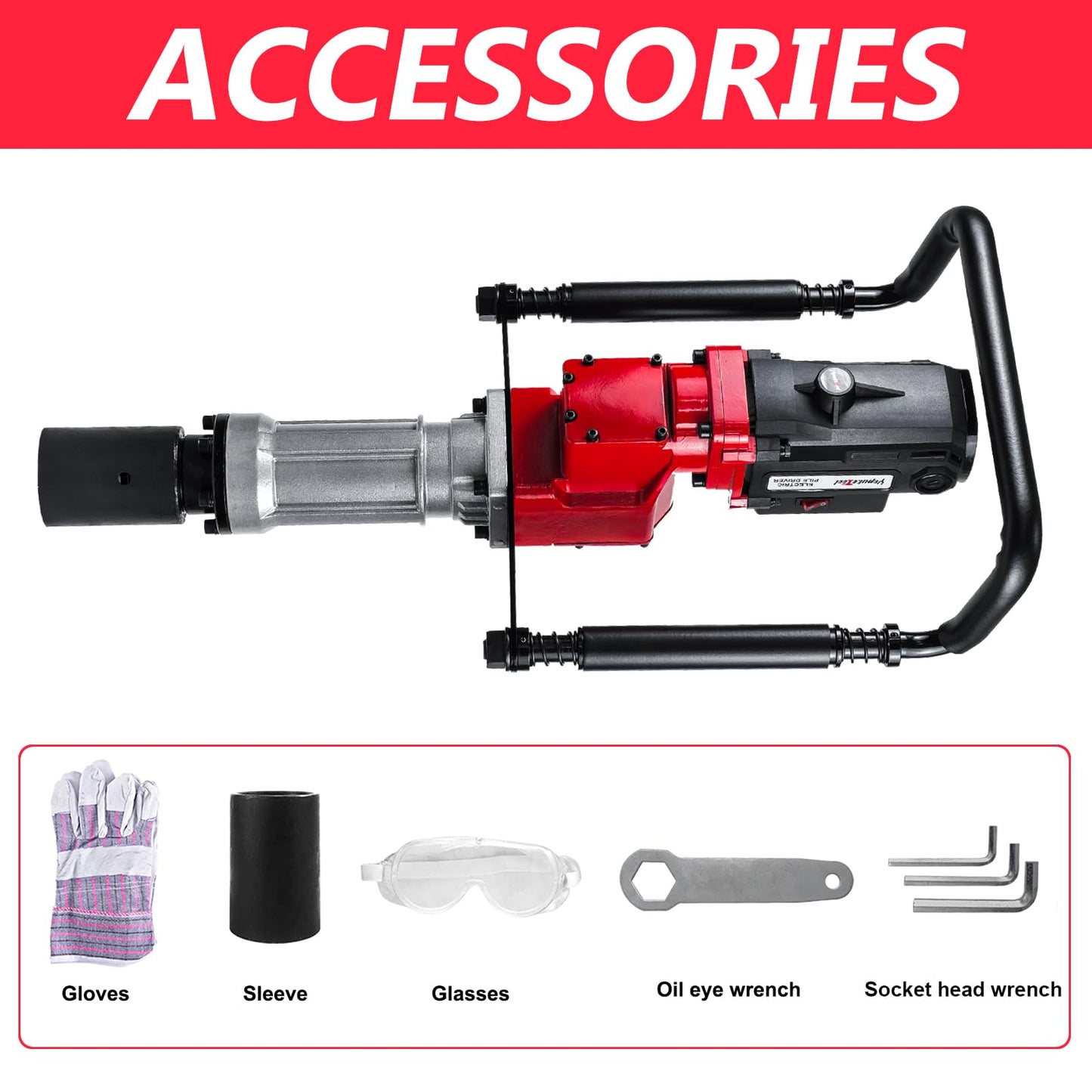 Electric Pile Driver Hammer 2200W Electric T Post Driver, 110V Handheld Pile Driver, 2100 BPM Sufficient Power, Ideal for Fence Post Construction Site, Farm Fences, Forestry Seedlings