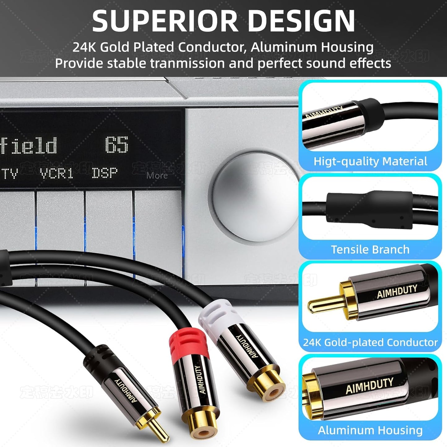 AIMHDUTY 1 2 Speaker-0.7 RCA Splitter Cable, Male to Female RCA Y Splitter Cable Stereo Aduio Video Adapter Extension
