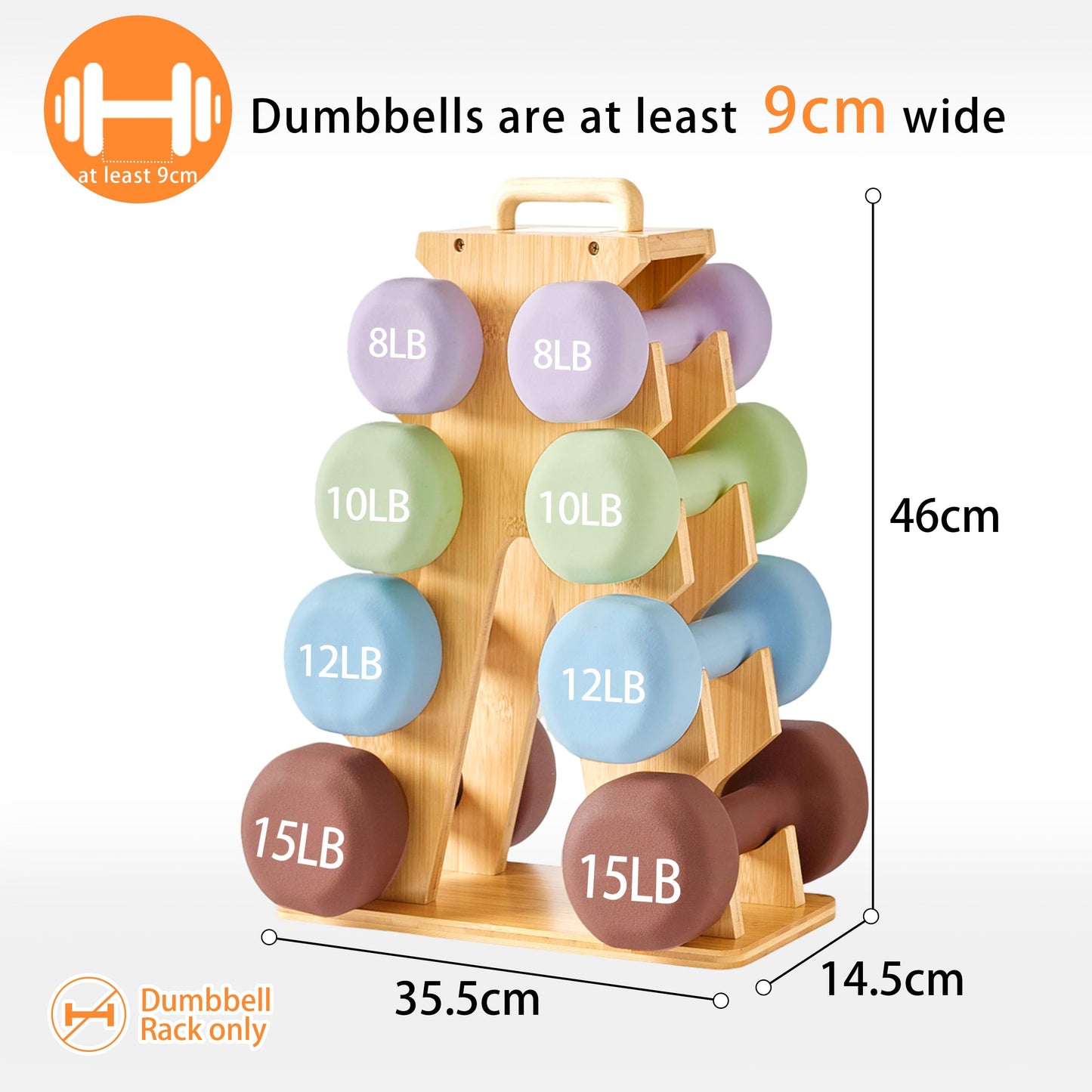 Wooden Dumbbell Rack Stand Gift for Fitness Lovers, Compact A-Frame Weight Holder for 8-15lb Dumbbells, Stylish Space-Saving Organizer for Home Gym (Dumbbell Rack Stand Only)