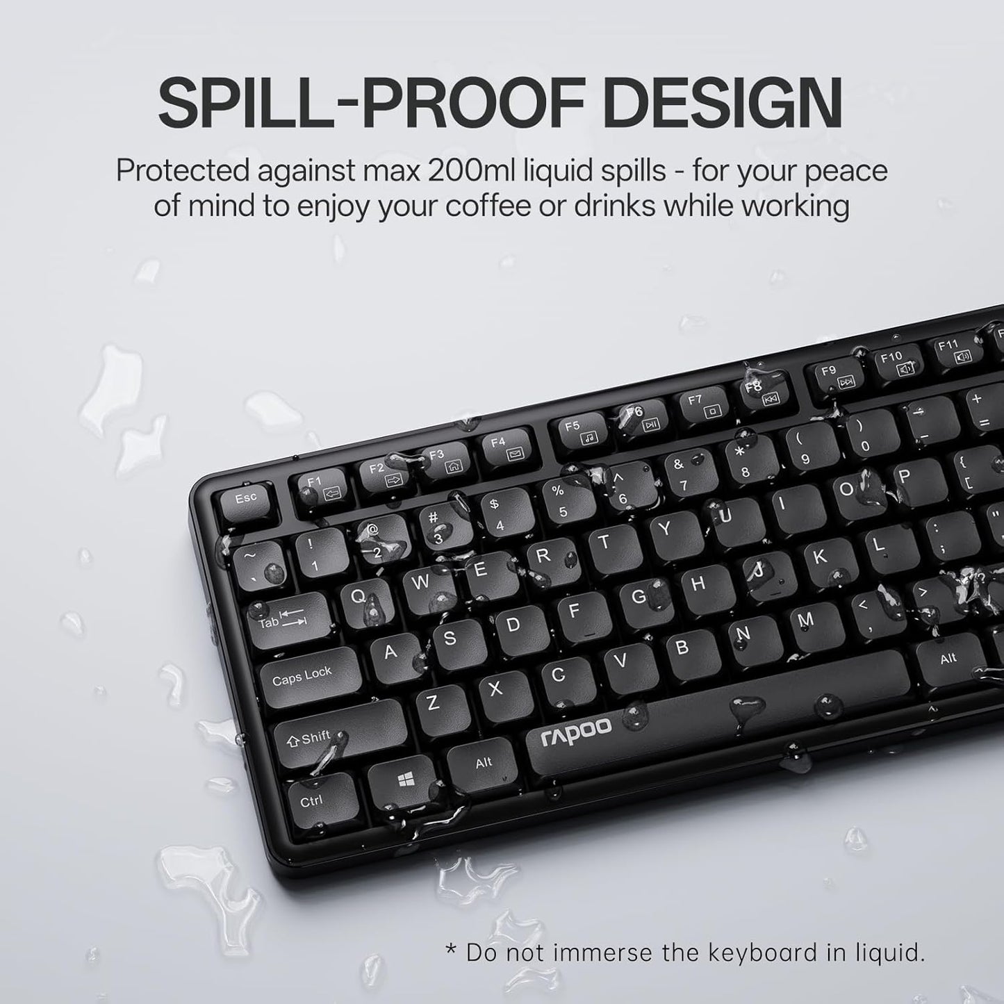 Rapoo X2100 2.4GHz 12 Quiet Wireless Keyboard and Mouse Combo, USB Receiver, Multimedia Keys, Spill-Proof, Full-Sized